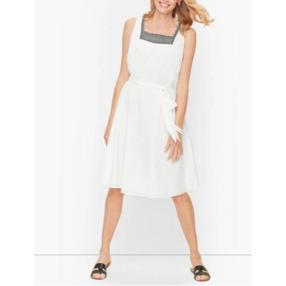 Talbots Dress 16 White Gauze Cotton Flowy Embroidered Black NWT Washable $119 - Picture 3 of 13